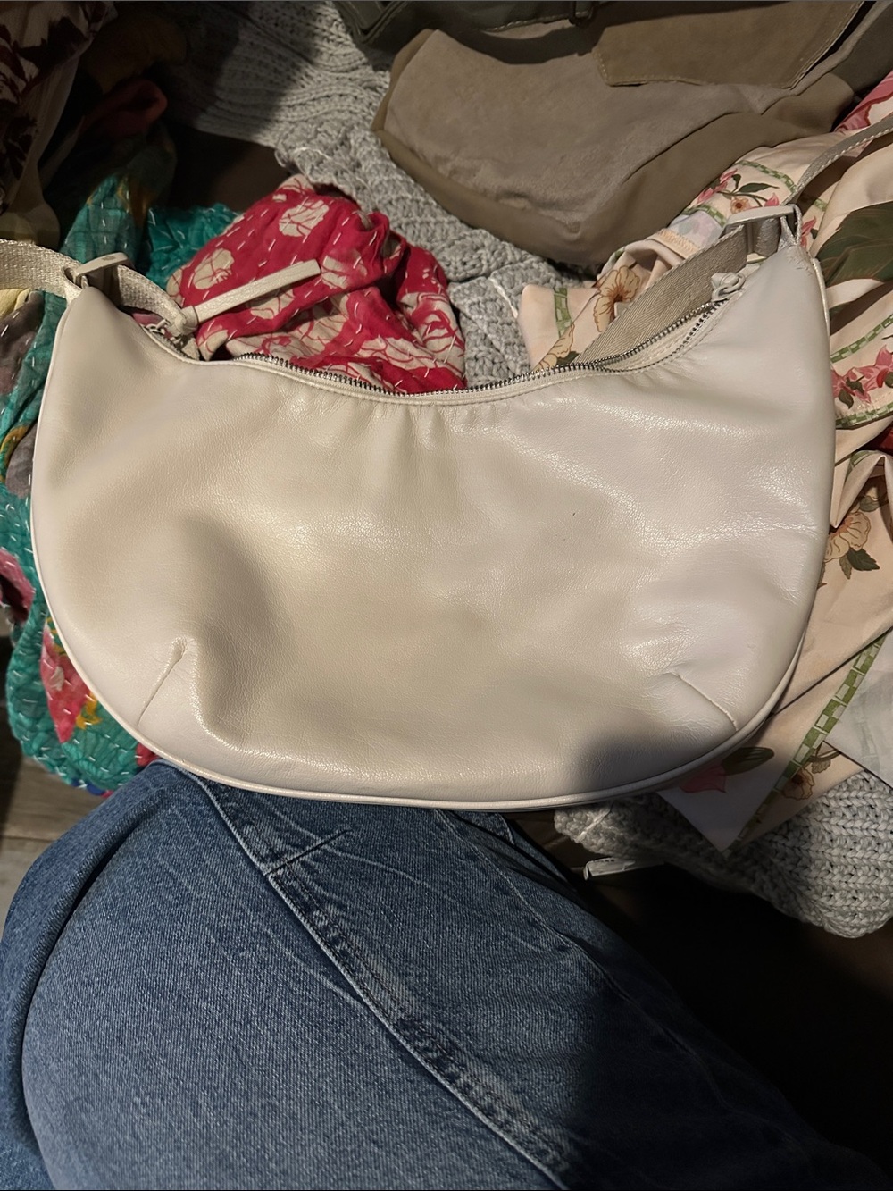 ZARA Cream Leather Crossbody Pouch
